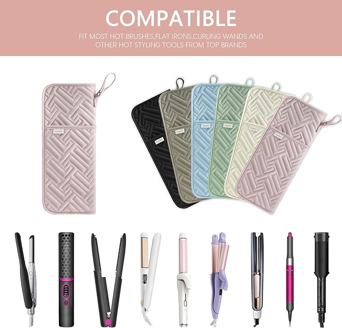 Hair Tool Organizer Heat Resistant Mat for Flat Iron Case Hot Tools Curling Iron Holder Hair Tools Travel Bag for Straightener Brush Pad Pouch Hairstylist Essentials (Pink)