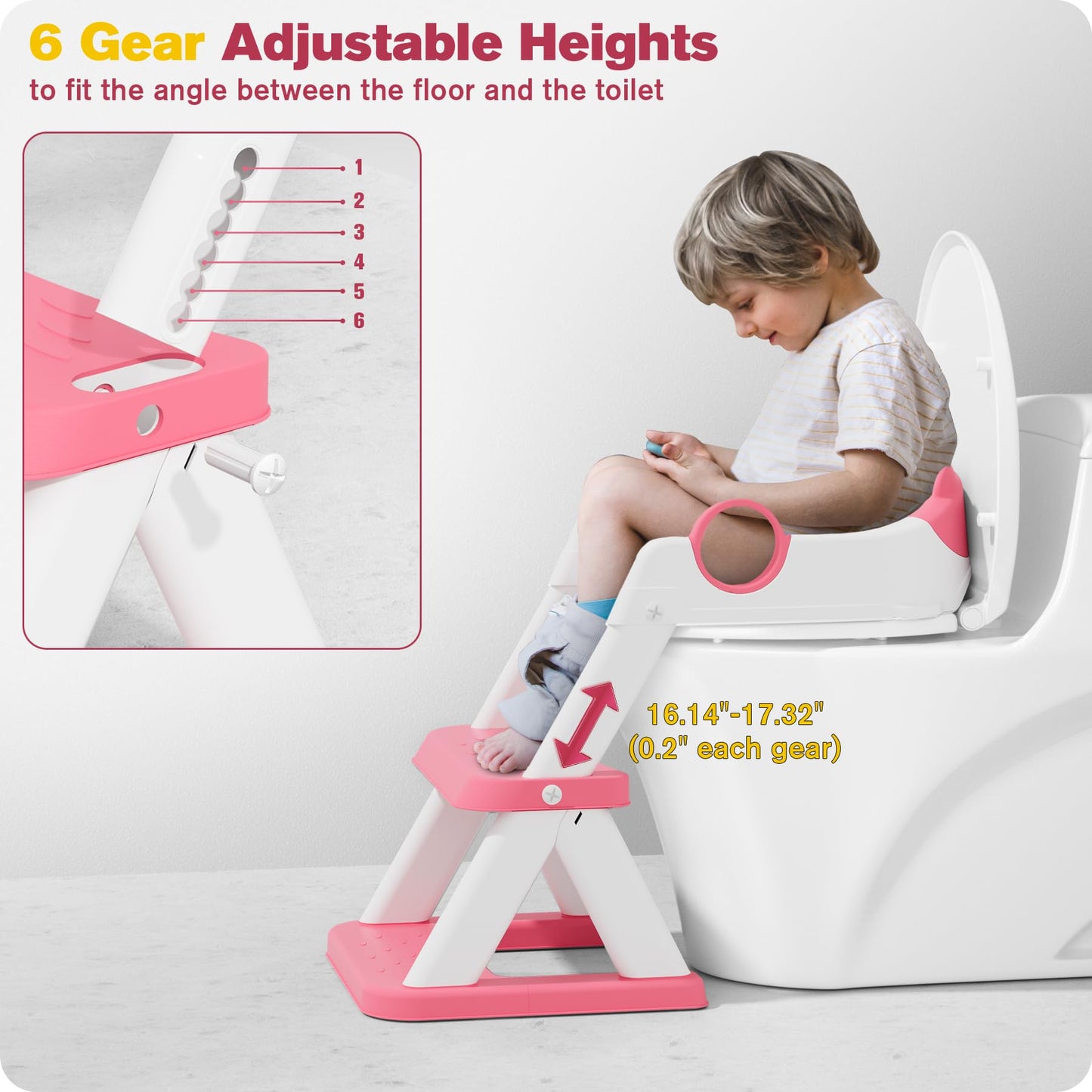 Rabb 1st Potty Training Seat, Upgrade Toddler Toilet Seat for Kids Boys Girls, 2 in 1 Potty Training Toilet, Splash Guard Anti-Slip Pad Step Stool(Bright Pink)