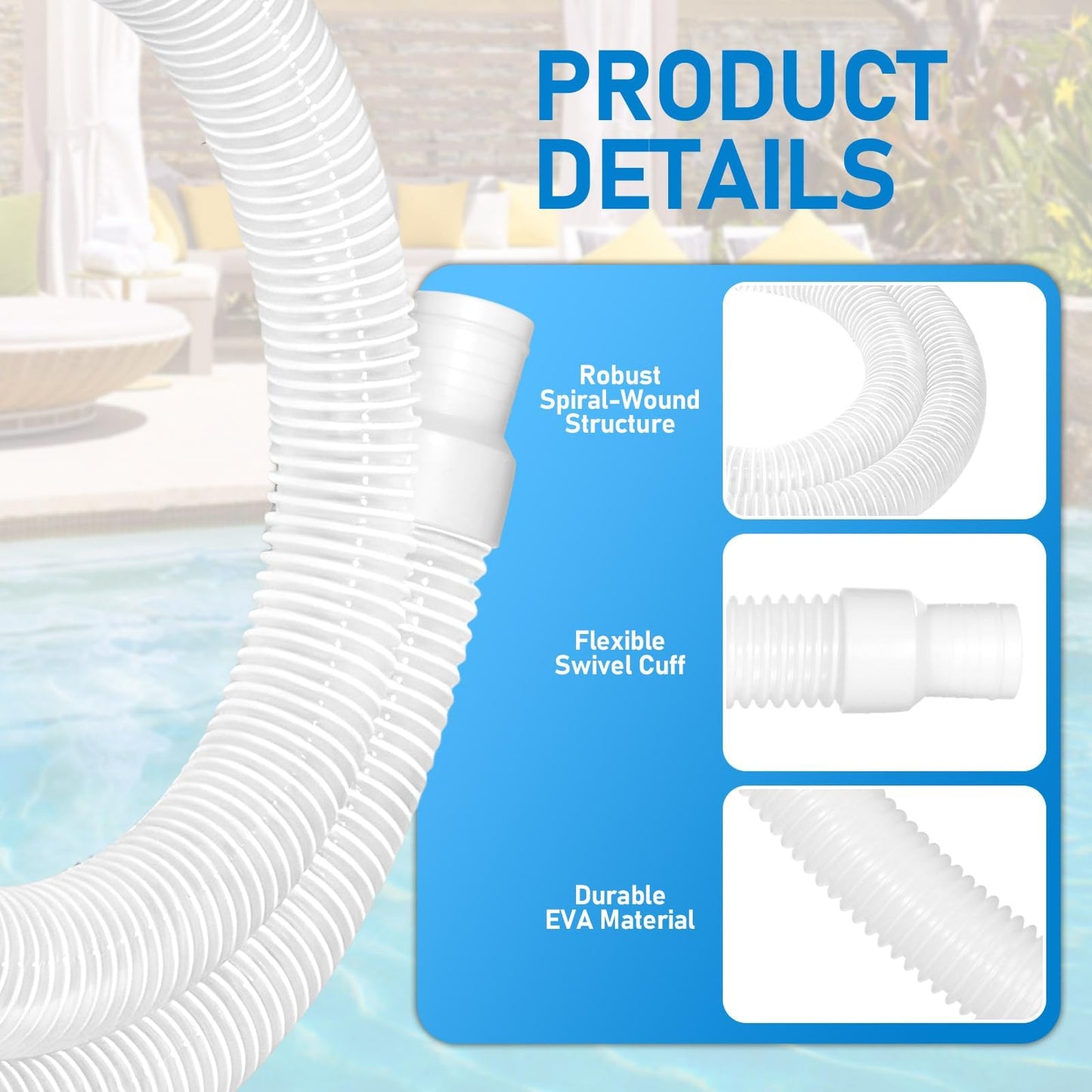 Conderyang 2Pack 1.25×59in EVA Pool Professional Hoses with 2026 Upgrade Flexible Tube Head and 2 Brackets for Above Ground Swimming Pools Pump Replacement Vacuum Heavy Duty Hose Pool Supply (White)
