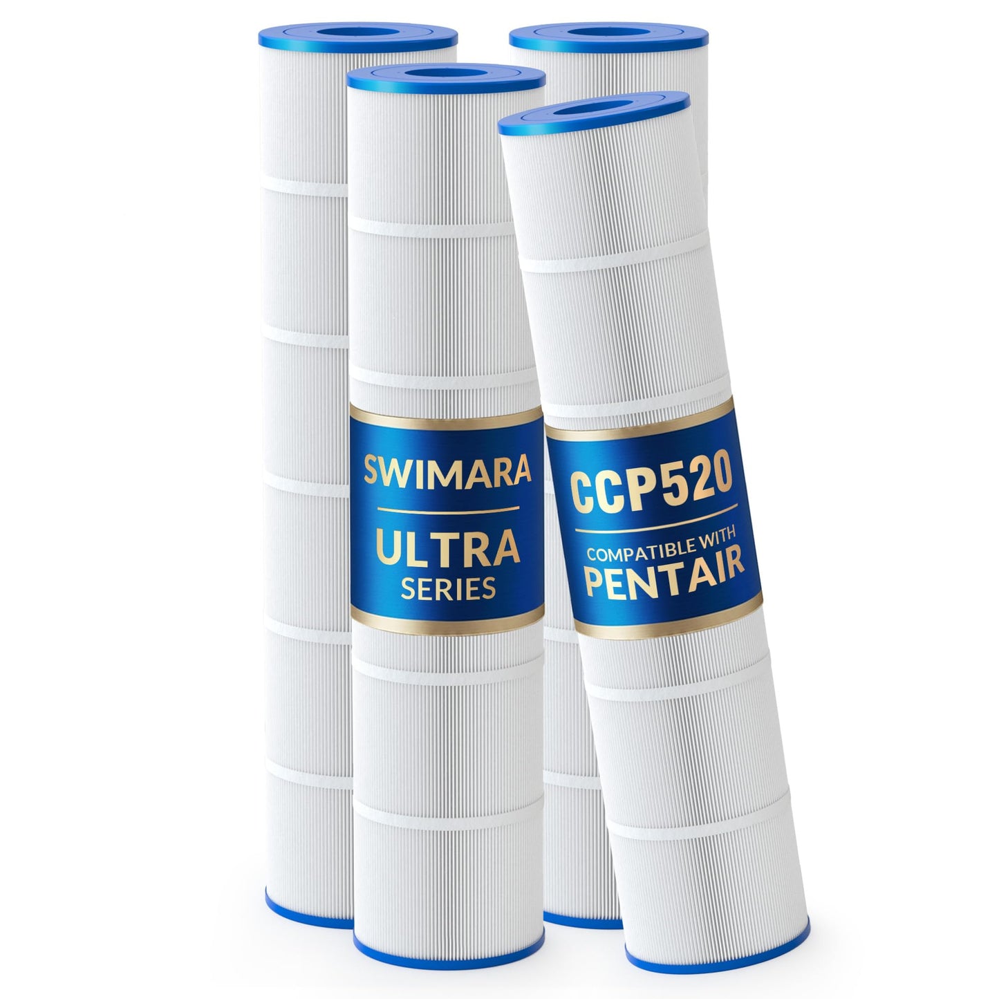 Swimara CCP520 PCC130 178585 R173578 817-0131, 5 oz+ Trilobal Fabric Pool Filter Cartridges, Compatible with Pentair Clean & Clear Plus 520 (#160332) & Waterway 525, 4-Pack, Ultra Series