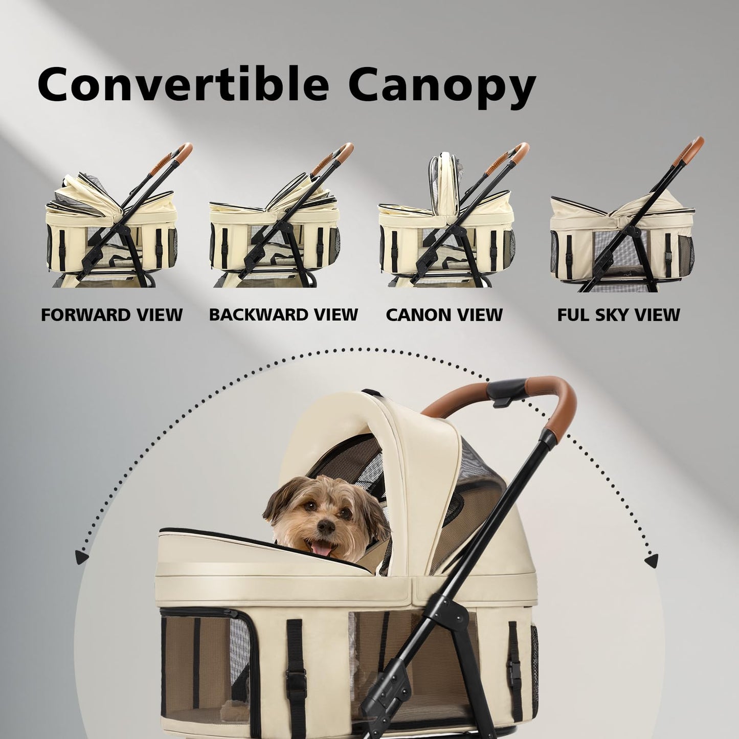 4 Wheels Pet Stroller for Small/Medium Dogs and Cats,Dog Stroller with Detachable Carrier and Storage Basket,One Click Folding,Compact Portable,Up to 50lbs,3 in1 Multifunctional(Grey)