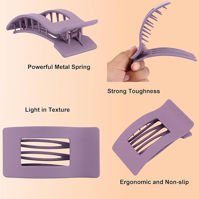 6 Pack Flat Hair Claws Clips for Women, Large Extra Strong & Thick Clips for Thick Fine Hair Styling, Secure Hair Hold Matte Brown Purple Blue Black