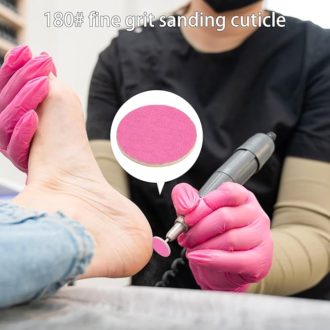 100pcs Sanding Paper Discs with Metal Nail Drill Bit,25mm Foot File Sandpaper Discs #180 Grits for Manicure Pedicure (Pink)