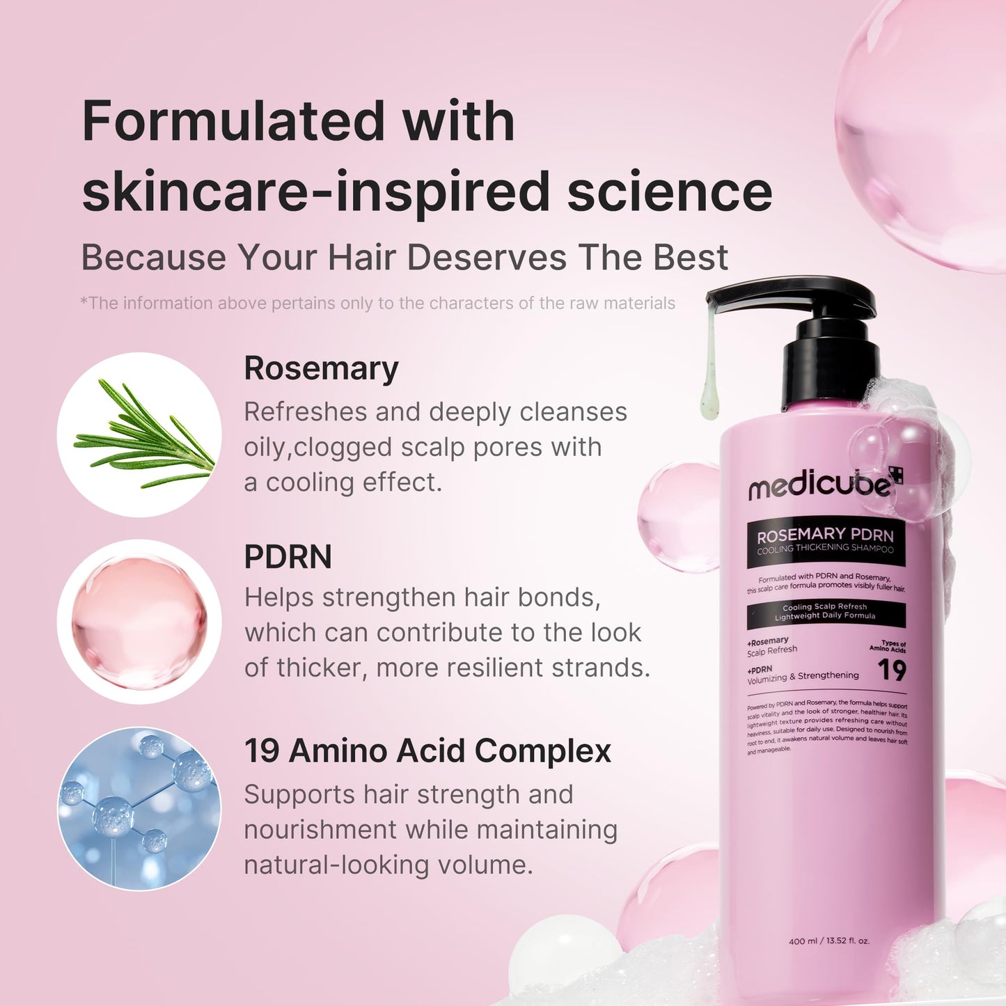 medicube Rosemary PDRN Clarifying Thickening Shampoo | Cooling, Clarifying Care for Thinning, Weak & Flaky Hair | Amino Acid Complex for Stronger, Thicker-Looking Hair | Korean Hair Care, 13.52 fl.oz