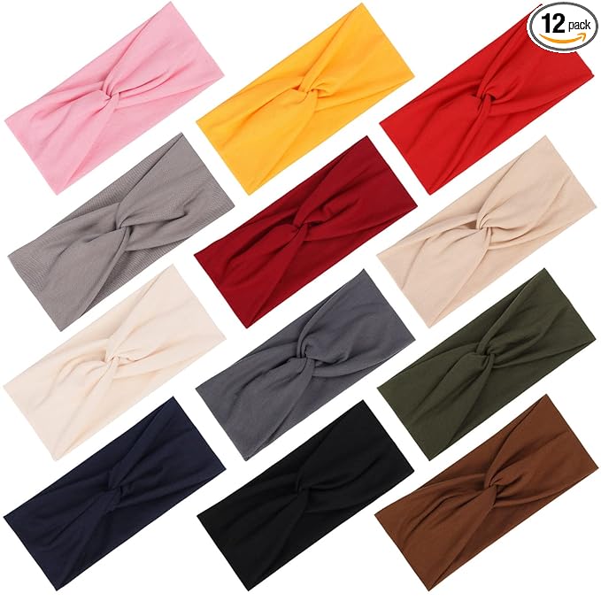 Tyfthui 12 Pack Headbands for Women, Fashionable Sports Hairbands, Elastic Wide Headbands Non Slip Workout Yoga Sport Headbands for Women (Color B)