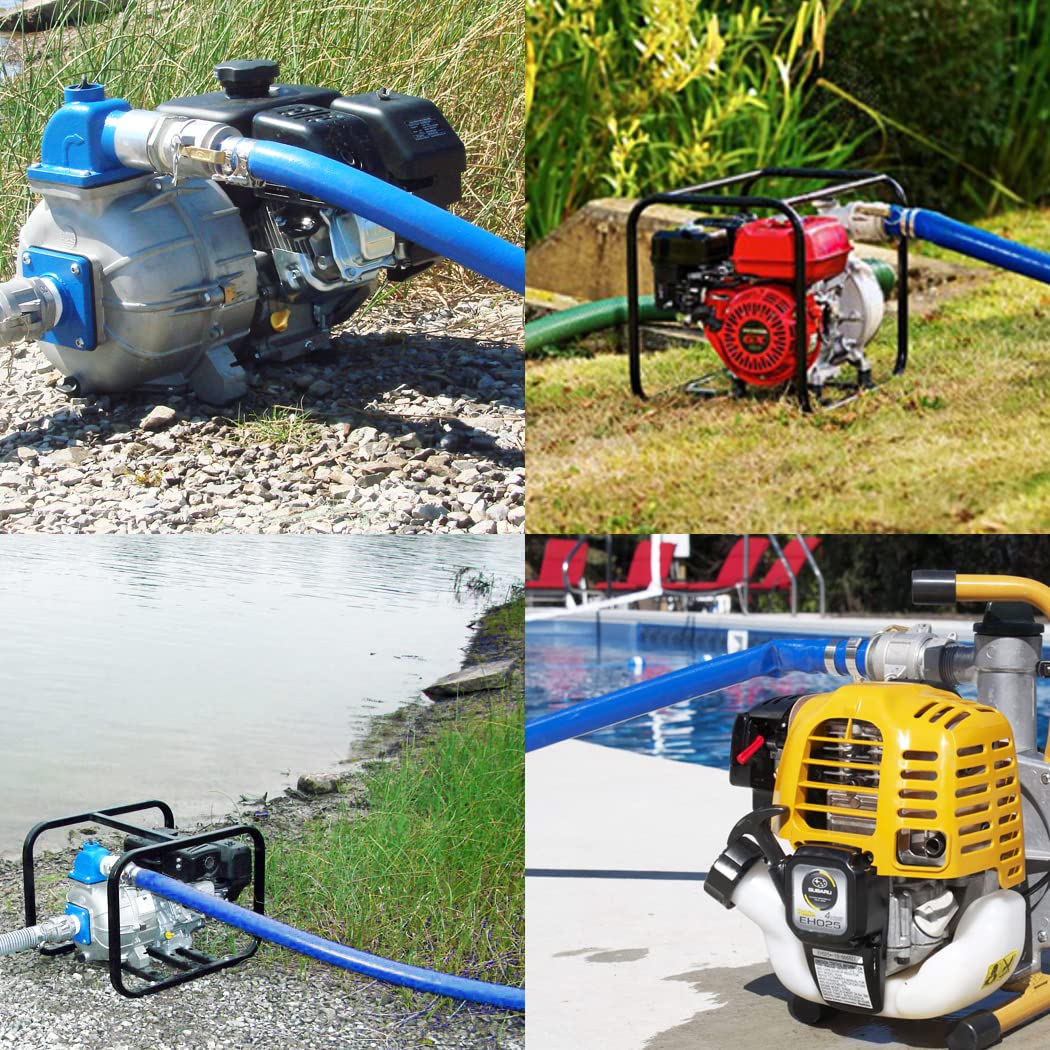 DAVCO 2" ID × 100 ft Pool Backwash Hose, Heavy Duty Reinforced Blue PVC Lay Flat Water Discharge Pump Hoses For Swimming Drain Pools and Clean Filters, with Aluminum Camlock C and E Fittings