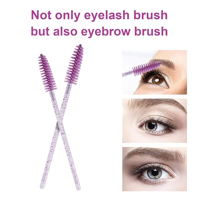 CHEFBEE 100PCS Disposable Eyelash Brush, Mascara Wands Makeup Brushes Applicators Kits for Eyelash Extensions and Eyebrow with Container (Purple)