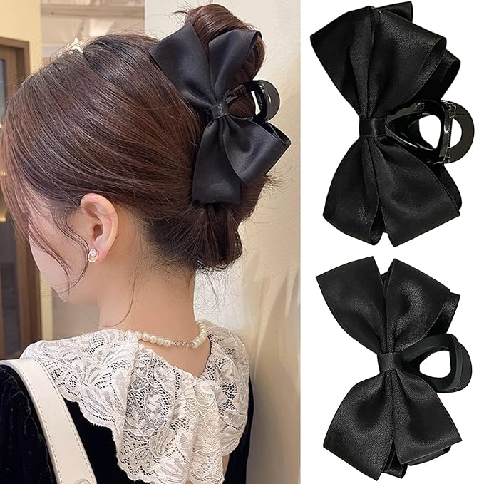 Premium Hair Clips for Women: Bow-knot Claw Clips for Thick and Thin Hair, Big Non-slip Bow Clips in Black