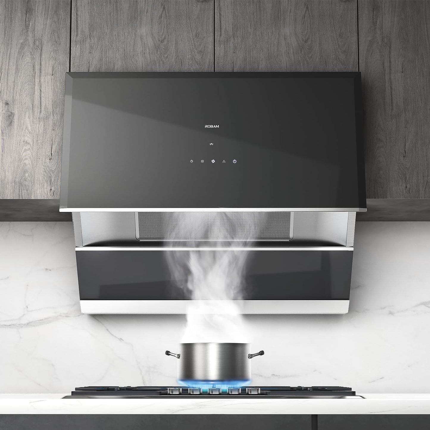 ROBAM 30 Inch Range Hood, 1080 CFM Vent Exhaust Fan, Quiet Brushless Motor, Gesture & Touch Control, Wash-Free Filter, LED Lights, Ducted Wall Mount/Under Cabinet, Easy-Clean Kitchen Vent Hood A6721