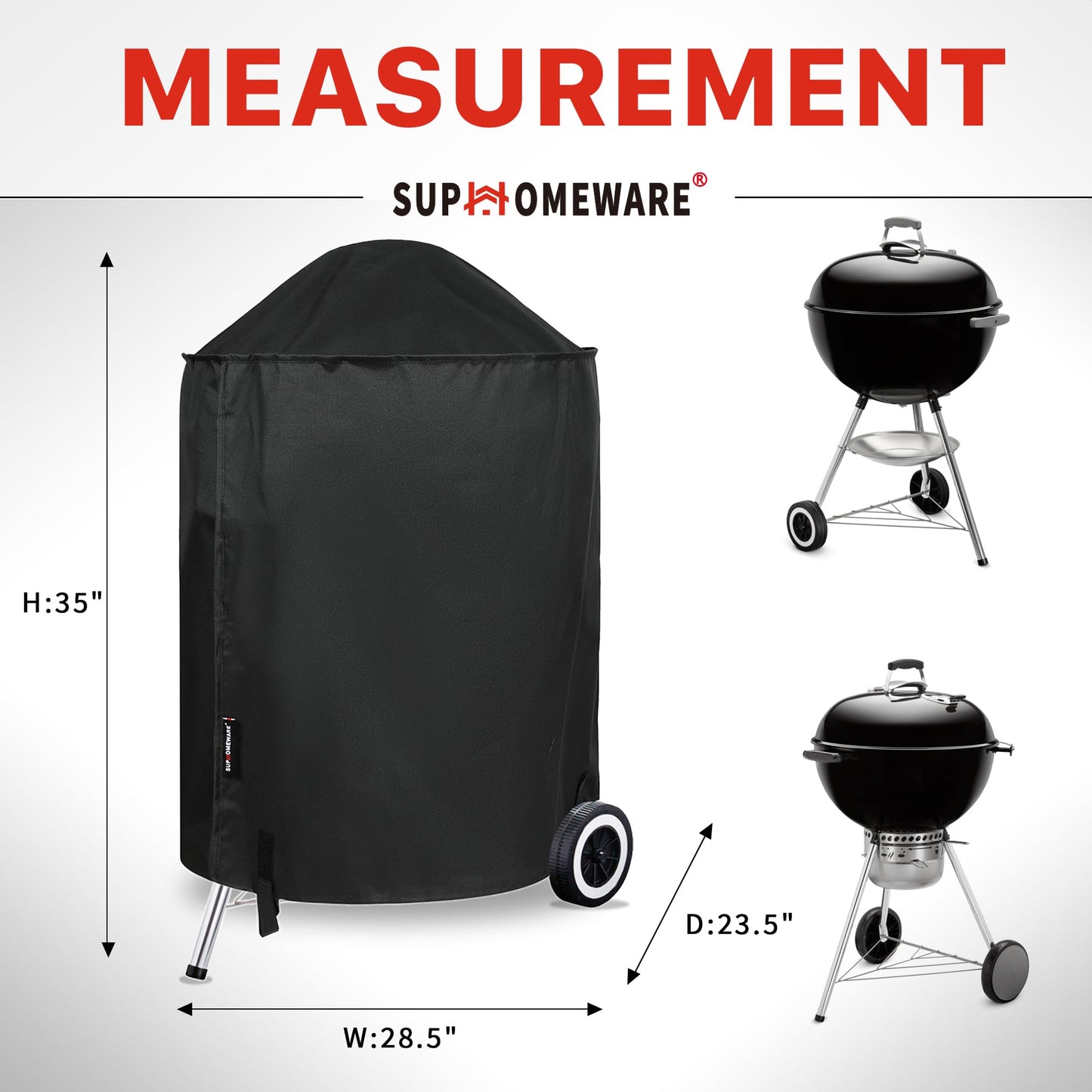 Suphomeware 22 Inch Grill Cover for Weber Kettle Charcoal, Waterproof and Heavy Duty BBQ Covers with Fade Resistant