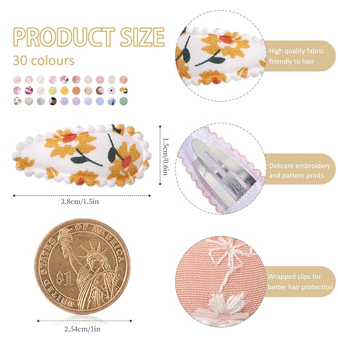 60 PCS Snap Flower Pattern Hair Clips for Fine Hair - 1.5 Wrapped Mini Barrettes and Hair Accessories for Infants and Toddlers
