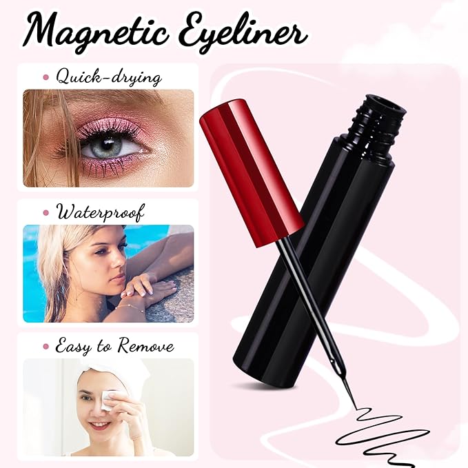 Magnetic Eyelashes with Magnetic Eyeliner Kit, Reusable Magnetic Lashes, 3D Natural Look False Eyelashes with Eyeliner and Tweezers