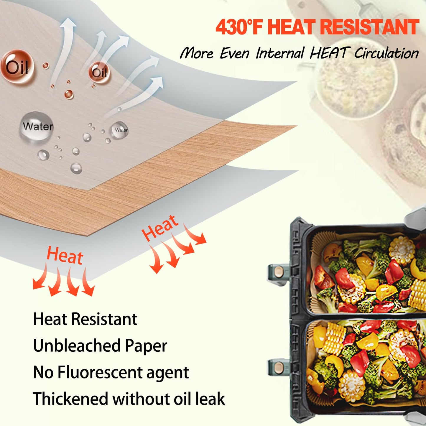 Ninja Foodi Air Fryer Liners, Ninja Air Fryer Liners Disposable, Ninja DZ071 Foodi Ninja Dual Air Fryer Parchment Paper Liners, Rectangular Airfryer Paper Liners, Rectangle 2 Basket Liners