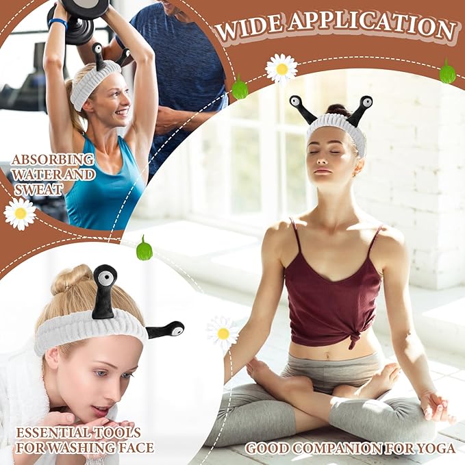 Face Wash Headband, Palm and Snail Spa Hair Bands Makeup Headbands Women Cartoon Cute Coral Fleece Elastic Headband Creative Hair Accessories for Washing Face Shower Sports (White&Black)