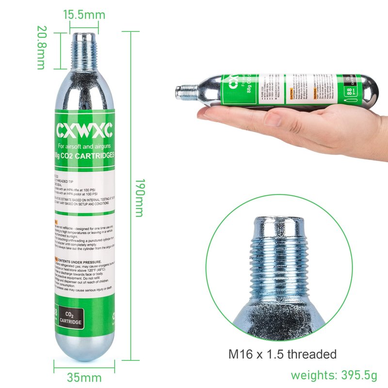 8 Gram/ 12 Gram CO2 Cartridges for Paintball - CO2 Cylinder CO2 Powerlet Cartridges for Airsoft, Air Gun, Pepper Gun P2P HDP 50 Compact (88G-2PC)