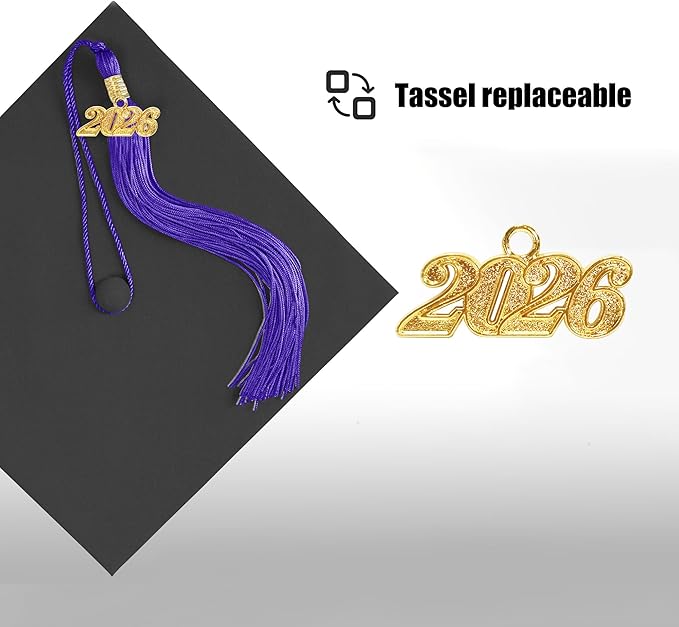 Graduation Cap with 2026 Tassel Year Charm Black Graduation Cap for High School & Bachelor