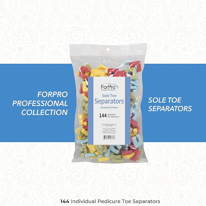 ForPro Sole Toe Separators, Assorted Colors, Individual Pedicure Toe Separators, 1” W x 1” L, 144-Count (Pack of 4)