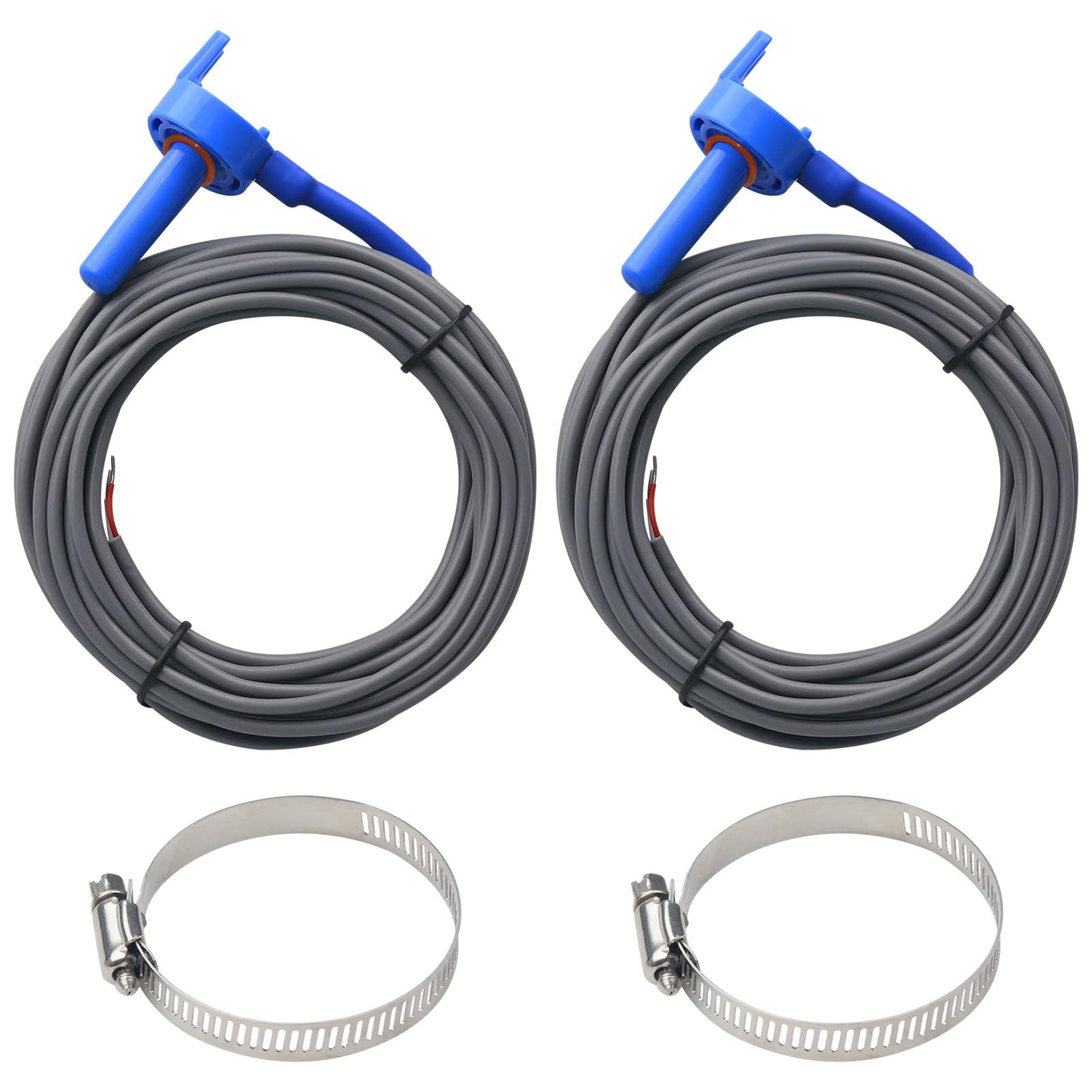 2 Pack 520272 Pool 7790 Temperature Sensor Thermistor Air/Water/Solar 20' Feet Cable for Jandy - Replacement Pool/Spa (10K-ohm Sensor - Includes 2 Pcs 2" Pipe Clamp)