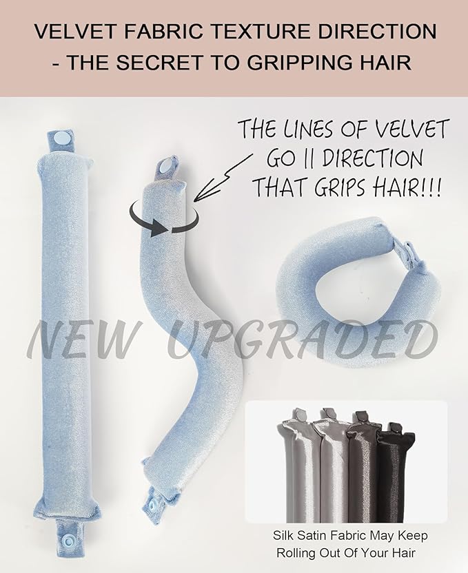 Littles Heatless Curls Overnight Rods No Heat Hair Curlers to Sleep in Foam Soft Hair Rollers for Short & Long Hair Blowout Look, Heatless Flexible Curling Rod Set with Satin Wrap for Sleeping