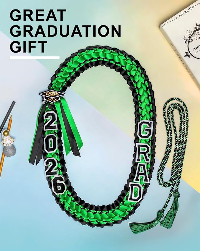 ALKB 2026 Graduation Lei Set - Two-Tone Braided Ribbon with Honor Cord, Unisex Graduation Gift for Graduates, Polyester