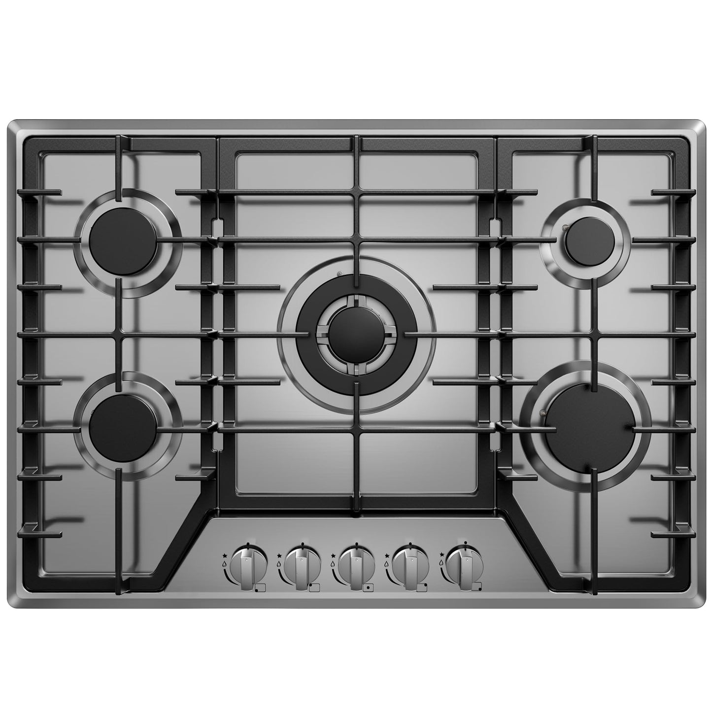 30 inch Gas Cooktop with 5 Sealed Burners, Stainless Steel Drop-in Stove Top, Dishwasher Safe Cast Iron Grates, NG/LPG Convertible, 38K BTU