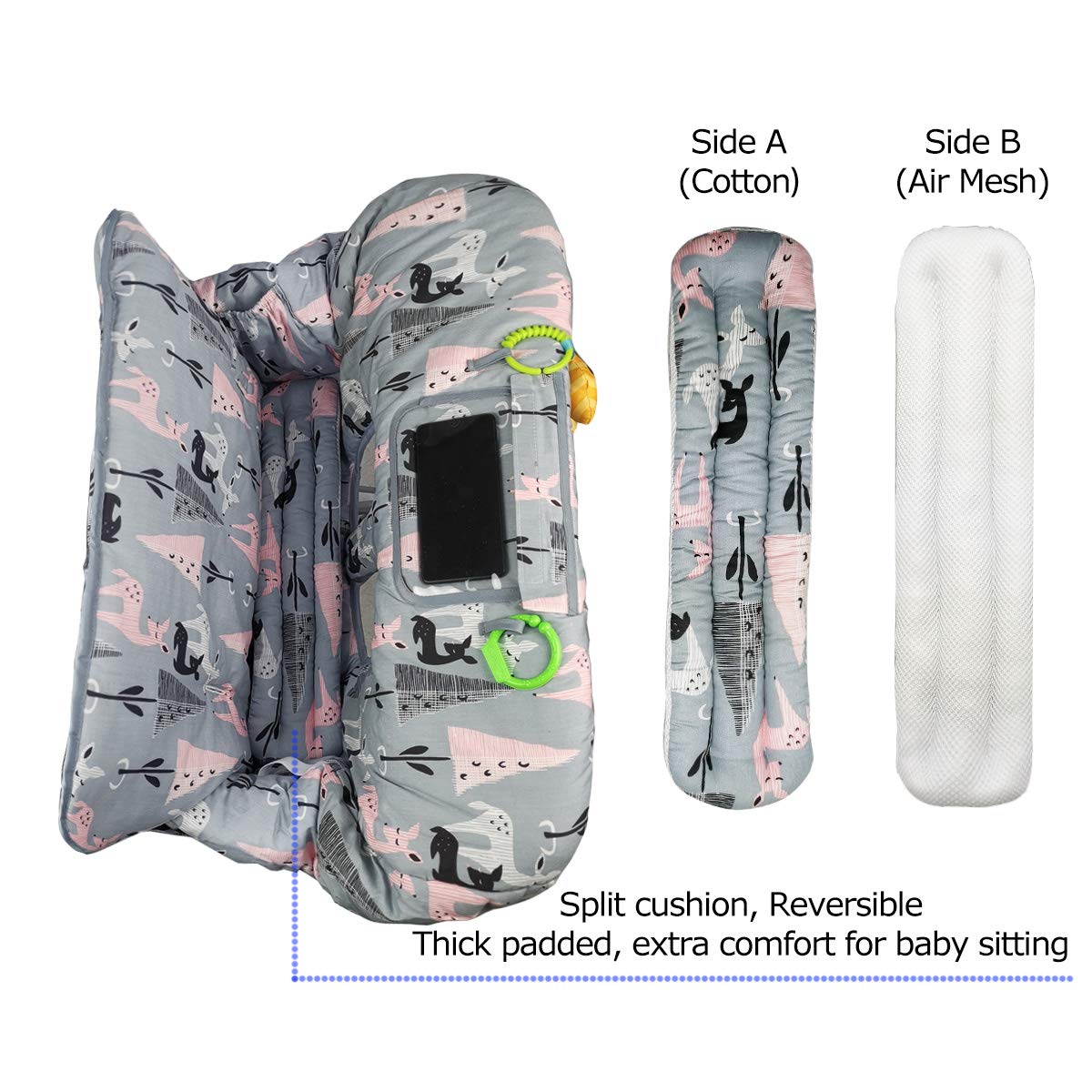 ICOPUCA Shopping Cart Cover, 2-in-1 cart Cover for Babies N high Chair Cover, Padded Grocery cart Cover for Baby boy Girl,with Split/Padded/Reversible seat Cushion, Deer