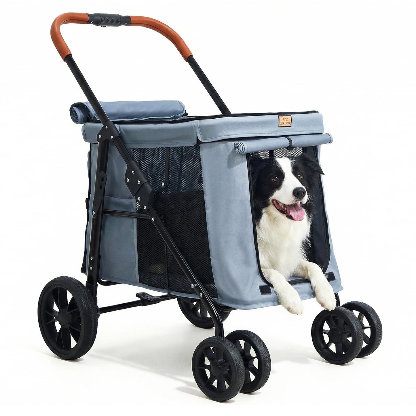 CANINE CANYON Scout Pet Stroller, Heavy Duty Dog Stroller for Large & Medium Dogs, Foldable Pet Stroller for 2 Dogs with All-Terrain Wheels, Storage Pocket & Cup Holder, 55 lbs Capacity, Grey