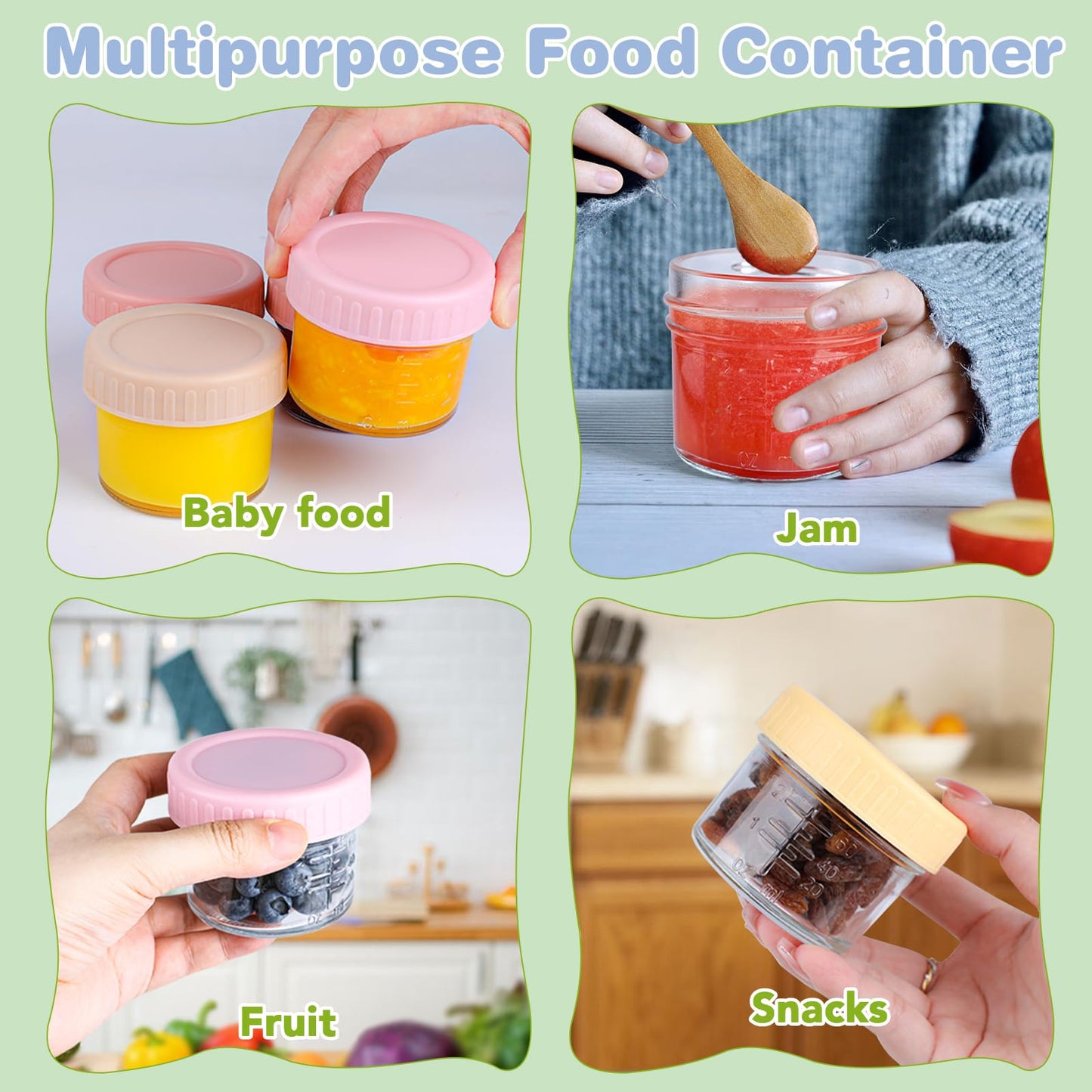 RowinsyDD 40 Pack Glass Baby Food Storage Containers, 4 oz Leakproof Baby Food Jars with Lids, Small Glass Food Containers for Infant Baby, Freezer & Microwave Safe, BPA Free