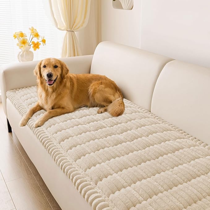 hyha Couch Covers for Dogs Washable, Non Slip Plush Dog Sofa Protectors, Fuzzy Pet Couch Covers for 3 Cushion Sofa Pet Friendly (Apricot, 27.6" x 82.7")