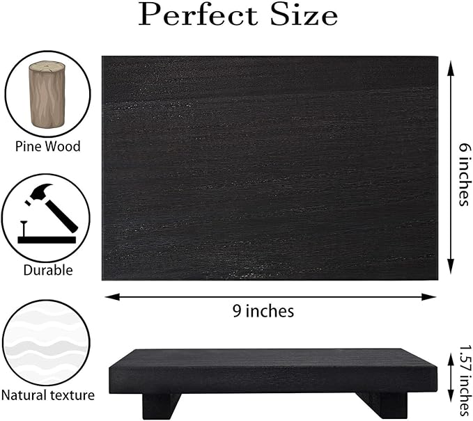 zoocatia Small Wood Tray Pedestal Stand Farmhouse Bathroom Decor Decorative Wooden Riser Kitchen Soap Dish Holder for Vanity, Counter, Sink, 9" x 5.9" - Black