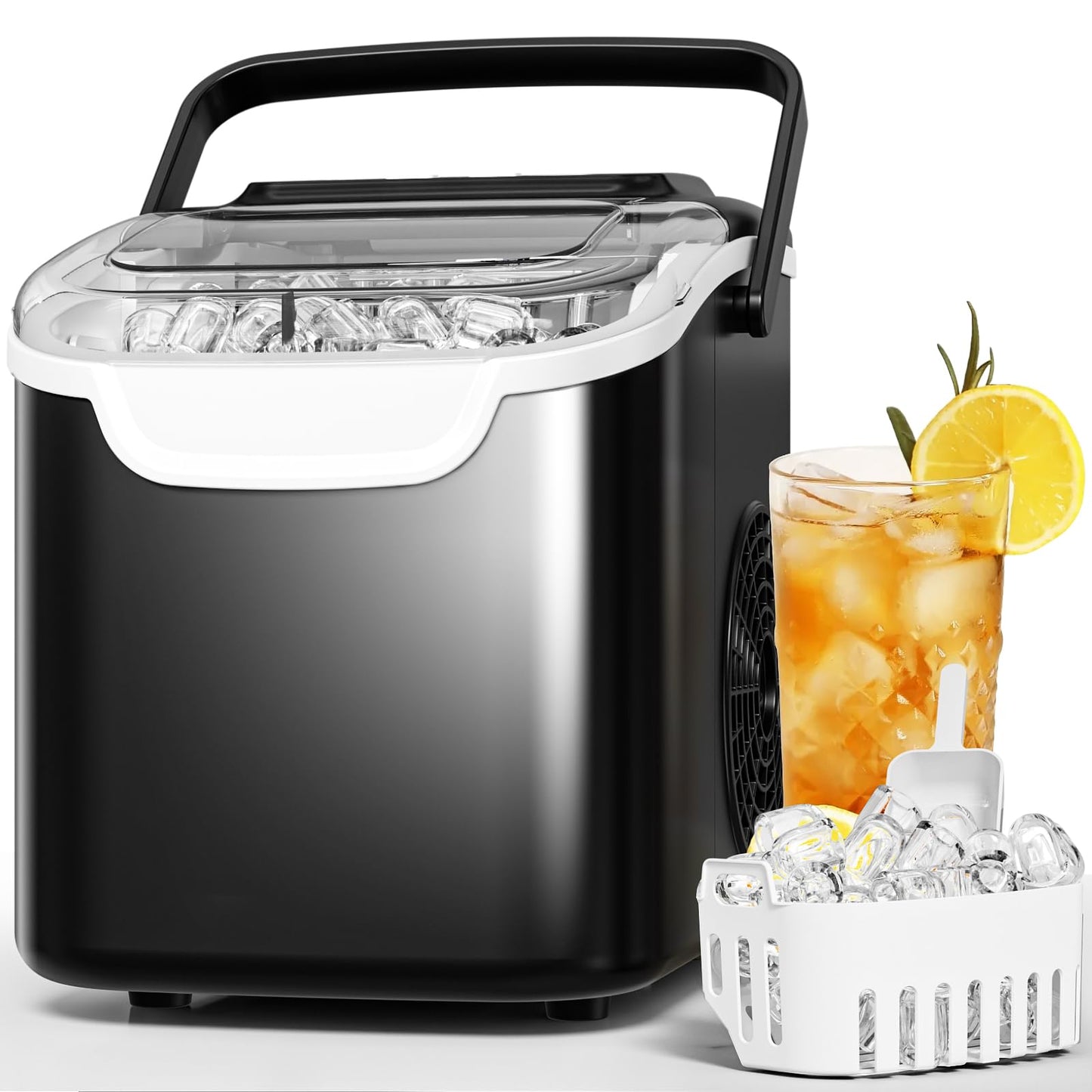 AGLUCKY Ice Makers Countertop with Self-Cleaning, 26lbs/24hrs, 9 Cubes Ready in 6 Mins, Portable Ice Machine with 2 Sizes Bullet Ice/Ice Scoop/Basket for Home/Kitchen/Office/Bar/Party, Red