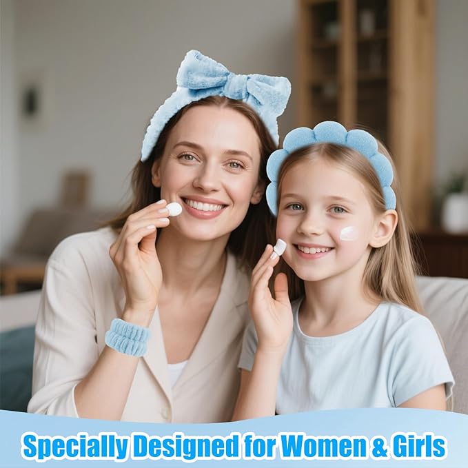 Canitor Spa Headband Wrist Bands Hair Clips Set Skincare Makeup Self Skin Care for Women Washing Face College Grandkids Clean Girl Gifts Cute Trendy Stuff Aesthetic Things Blue Stocking Stuffers