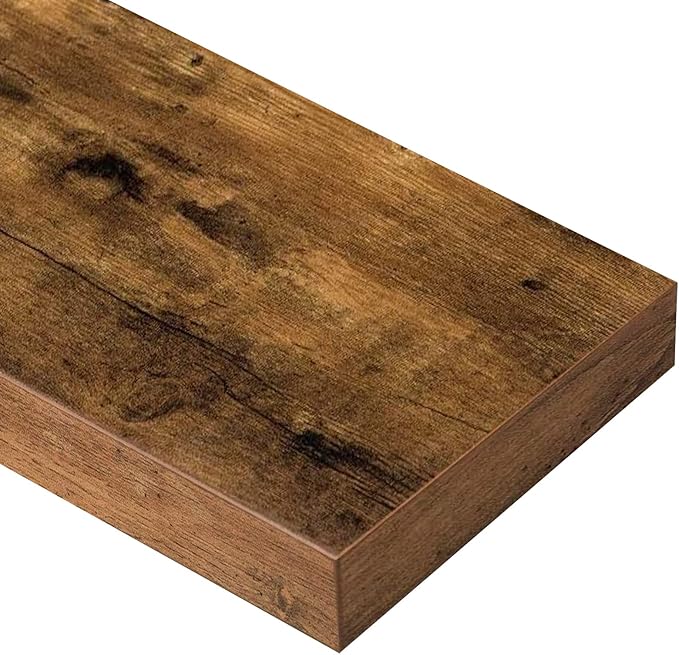 QEEIG Bathroom Floating Shelves for Wall - 15.7" Wall Mounted Shelf Over Toilet Farmhouse Home Decor Display Bookshelf Small 15.7 x 6.7 inch Set of 2, Rustic Brown (008-40BN)