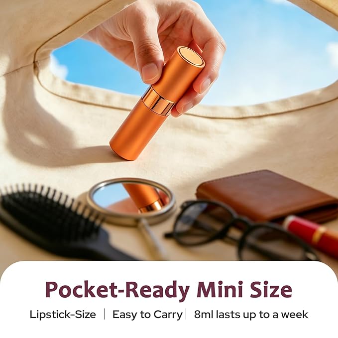 LISAPACK 8ML Atomizer Perfume Spray Bottle for Travel (3 PCS) Empty Cologne Dispenser, Portable Sprayer (Cyan, Rose Red, Orange)