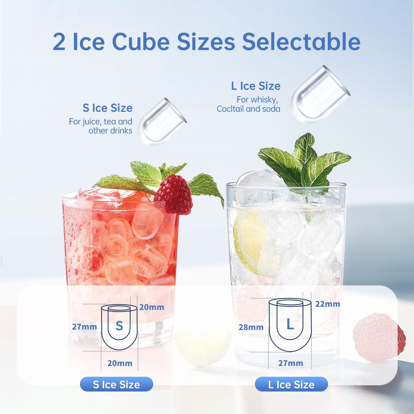WIE Stainless Steel Ice Maker, Self-Cleaning Ice Maker Machine, 12kg/24H, 2 Sizes 9 Ice Cube Ready in 6 Mins Ice Machine with Handle, Scoop & Basket, 1.5L Ice Cube Maker for Home/Kitchen/Office/Bar