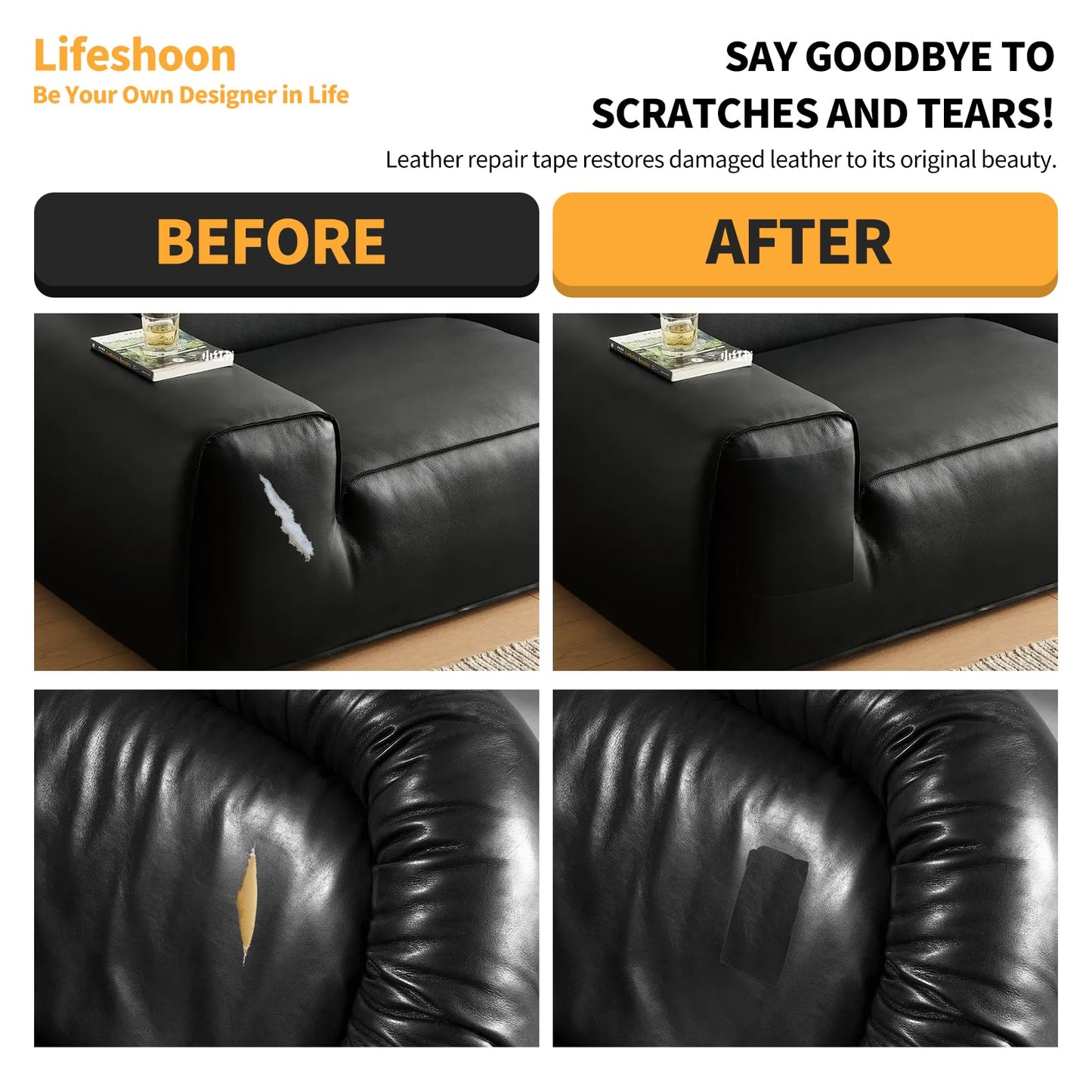 Lifeshoon Leather Repair Patch, 17X79 Inch Glossy Self Adhesive Leather Repair, Large Vinyl Patch Tape for Couches, Furniture, Car Seats, Cabinets, Wall, Handbags （17X79 Inch, Dark Brown）