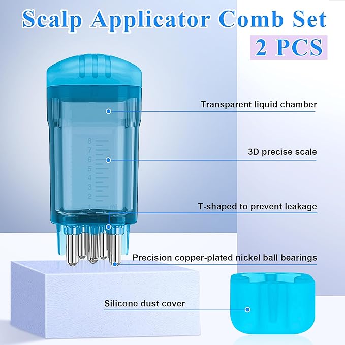 2 PCS Minoxidil Applicators with Cleaning Brush and Dropper, Anglecai Scalp Applicator Comb for Hair Oil Applicator Brush, Minoxidil Brushes for Scalp Applicator Comb for Hair Growth (Purple+Blue)
