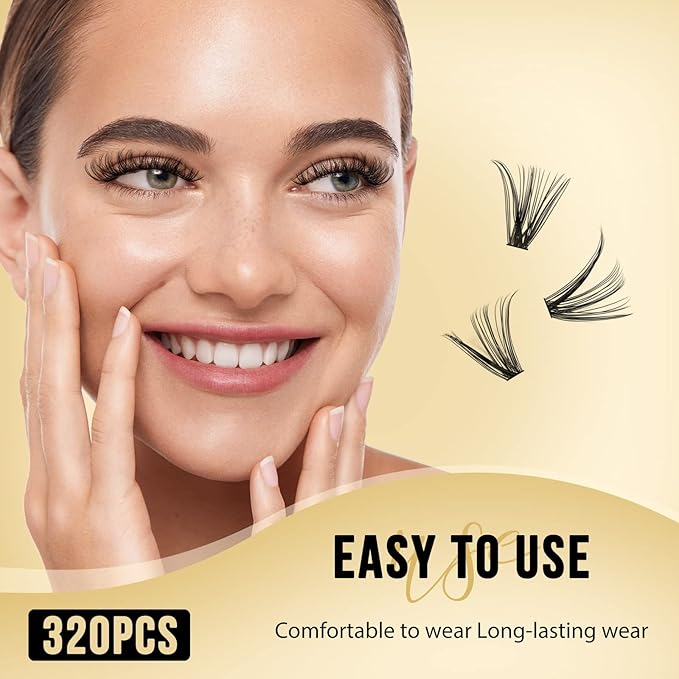 QUEWEL Lash Clusters 320Pcs Cluster Lashes 30D C Curl Lash Cluster Eyelash Extensions Mix12-18mm Individual Eyelashes Clusters Wispy Lash Clusters Thin Band Soft to Use at Home(30D C Mix12-18)