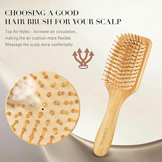 Bamboo Hair Brush for Hair Growth Detangler Brush Wooden Paddle Hairbrush with Bamboo Bristles for Scalp Massager Hair Brushes for Women Handle Pointed Bristle Travel Hair Brush for Fine Hair