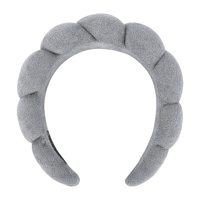 Women's Spa Terry Cloth Headband for Face Washing, Makeup Removal and Hair Care (Grey)
