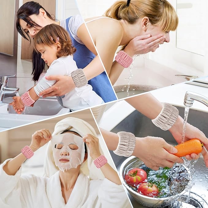 Wrist Bands for Washing Face, 4pcs Spa Face Washing Wristbands, Microfiber Arm Wrist Towels, Absorbent Wash Wristbands for Woman Men, Prevent Water from Spilling Down Your Arms