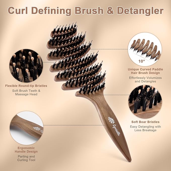 Boar Bristle Hair Brush for Fine Hair - Ultimate Smoothing Vented Detangler Wet Brush for Women, Gentle Scalp Massage, A Great Gift