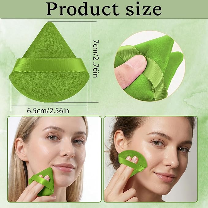 Pimoys 6 Pcs Powder Puff, Face Soft Triangle Makeup Puff Velet Makeup Sponge for Loose Powder (Green)