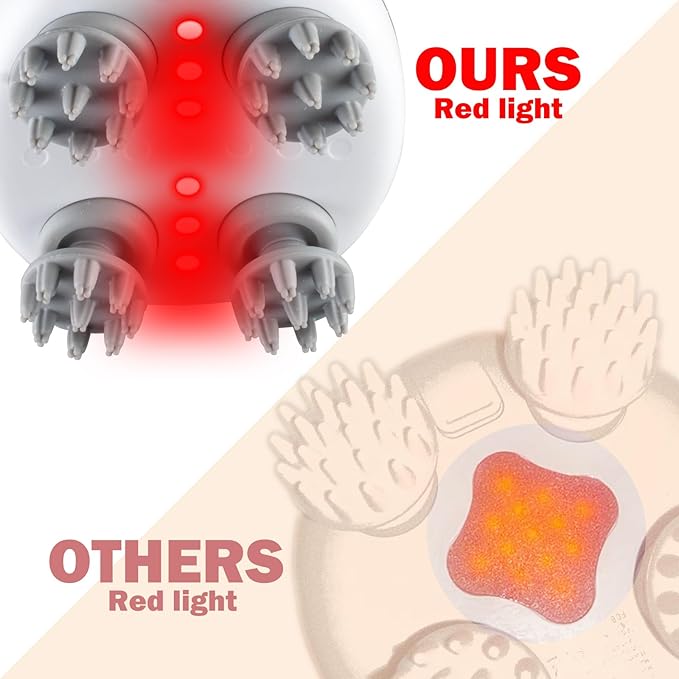 Electric Head Massager Waterproof,with 4 Detachable Massage Heads,Wireless Portable Red Light Care Handheld Massager,4 Massage Modes Stress Relax for Scalp,Suitable The Whole Body and Pets