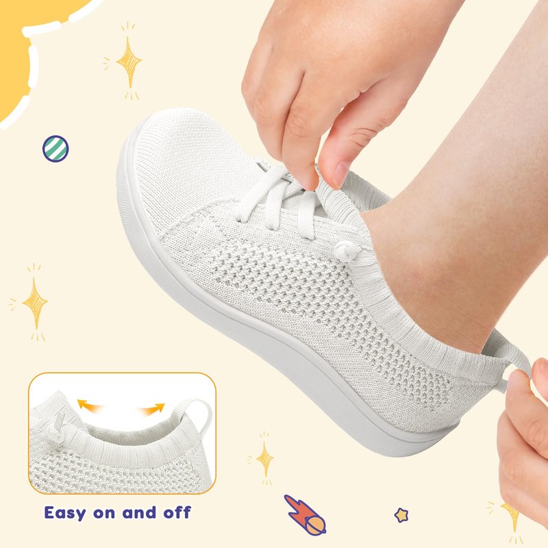 LeIsfIt Toddler Shoes Boys Girls Wide Barefoot Sneakers Kids Zero Drop Minimalist Sneakers Slip on Tennis Shoes White 7 Toddler