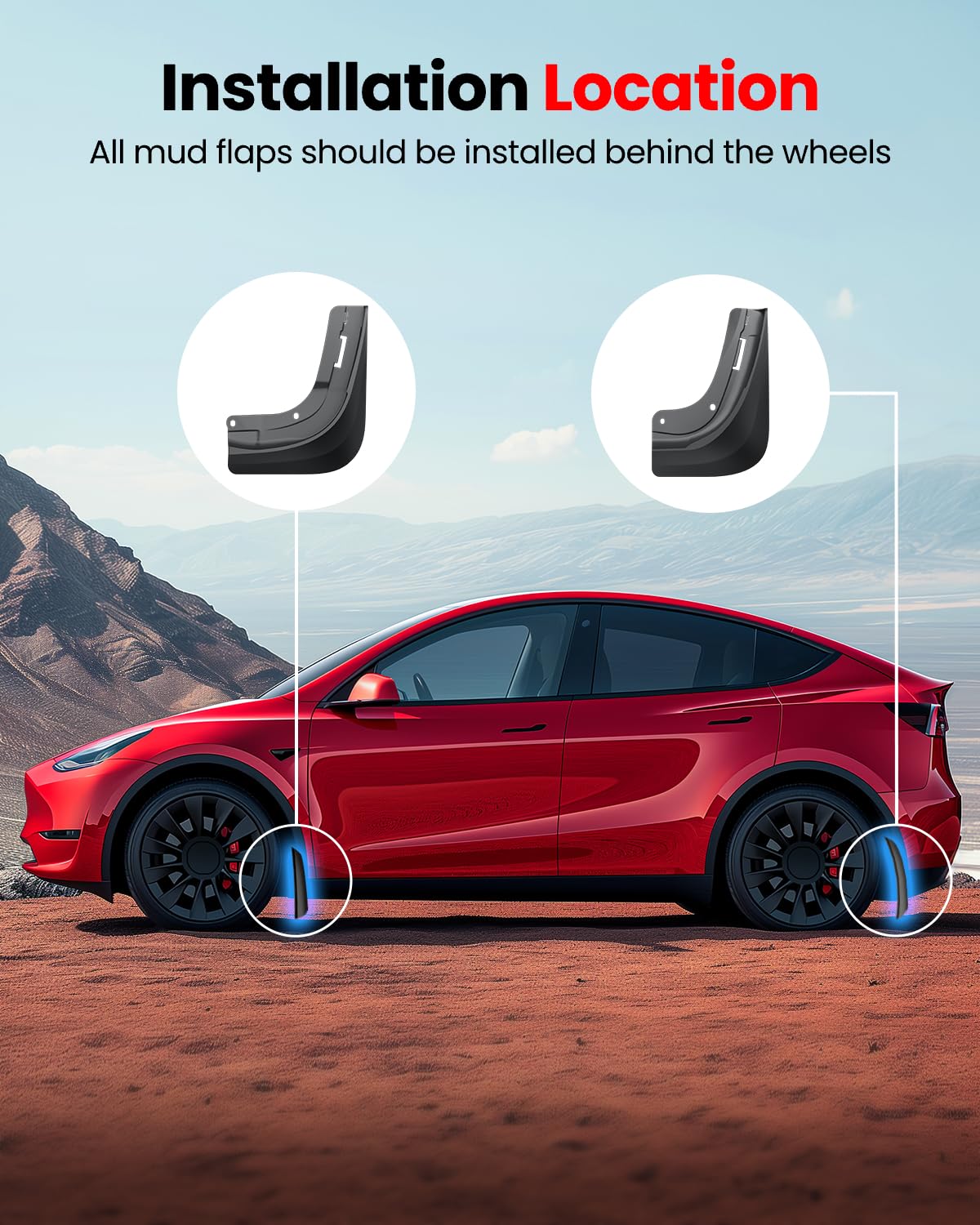REEVAA Tesla Model Y Accessories - Mud Flaps [Protect Paint, No Drilling Required] All-Weather Splash Guard Body Kits for Model Y 2019-2024, Black (Set of 4)