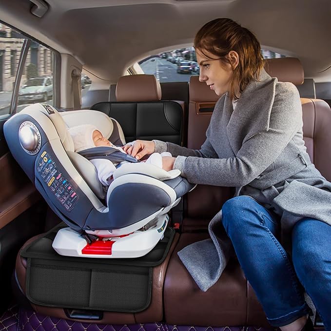 Meolsaek Car Seat Protector for Child Car Seat, Durable 600D Fabric Waterproof Car Seat Cover with Thick Pad Non-Slip Backing，No Imprints (Black 1pc)