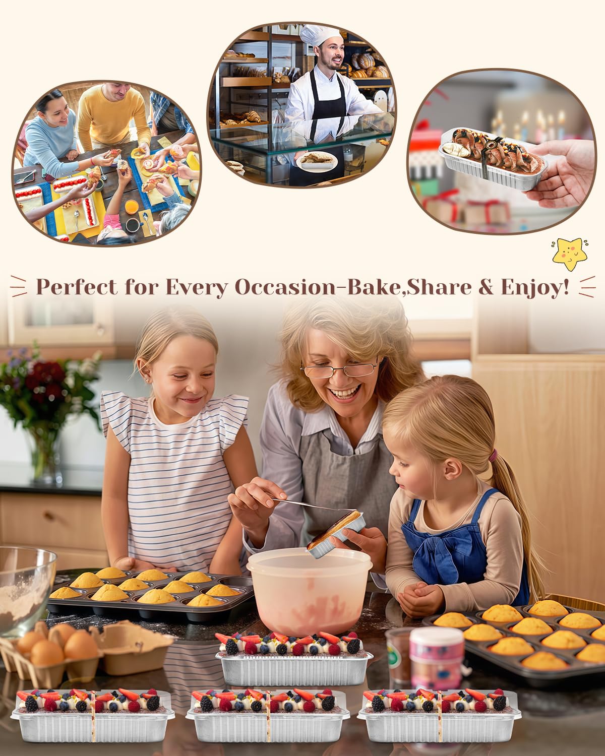 YQER 100 Pack Mini Loaf Pans with Lids, Spoons & Stickers – Disposable Aluminum Foil Baking Cake Containers for Oven, Air Fryer & Freezer – Ideal for Cakes, Bread, Pudding, Parties & Gifting, Sliver