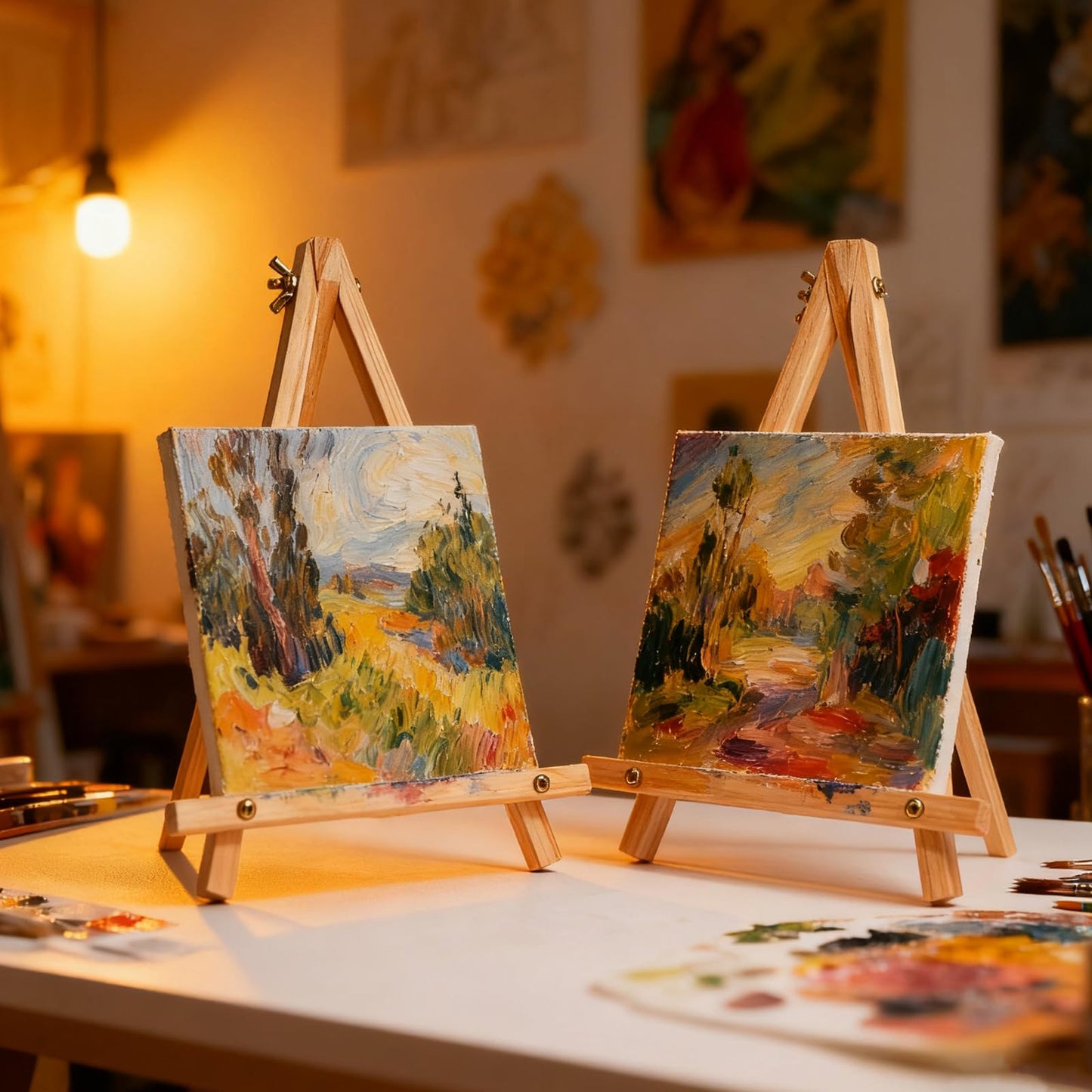 XCMVCN 15 Pack 9 Inch Wood Easels, Tabletop Painting Easel Stand for Canvas, Photo & Sign Display - Portable Tripod Art & Craft Easels for Kids and Adults