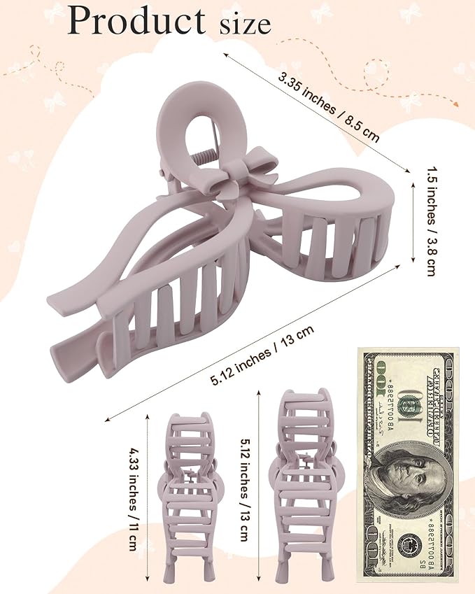 4 PCS Bow Hair Clips for Women Bow Claw Clip 5" Extra Large Hair Claw Clips for Thick and Long Hair Cute Bows Big Clip